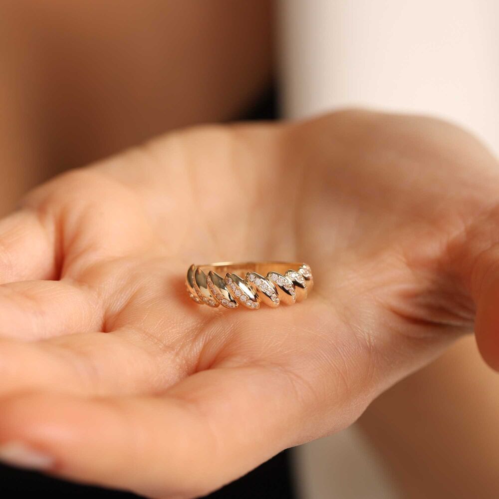 Croissant Solid Gold Ring With Gemstone