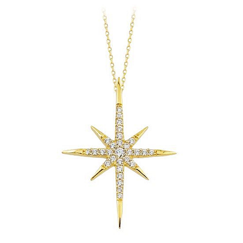14K Solid Gold North Star Necklace With Gemstone