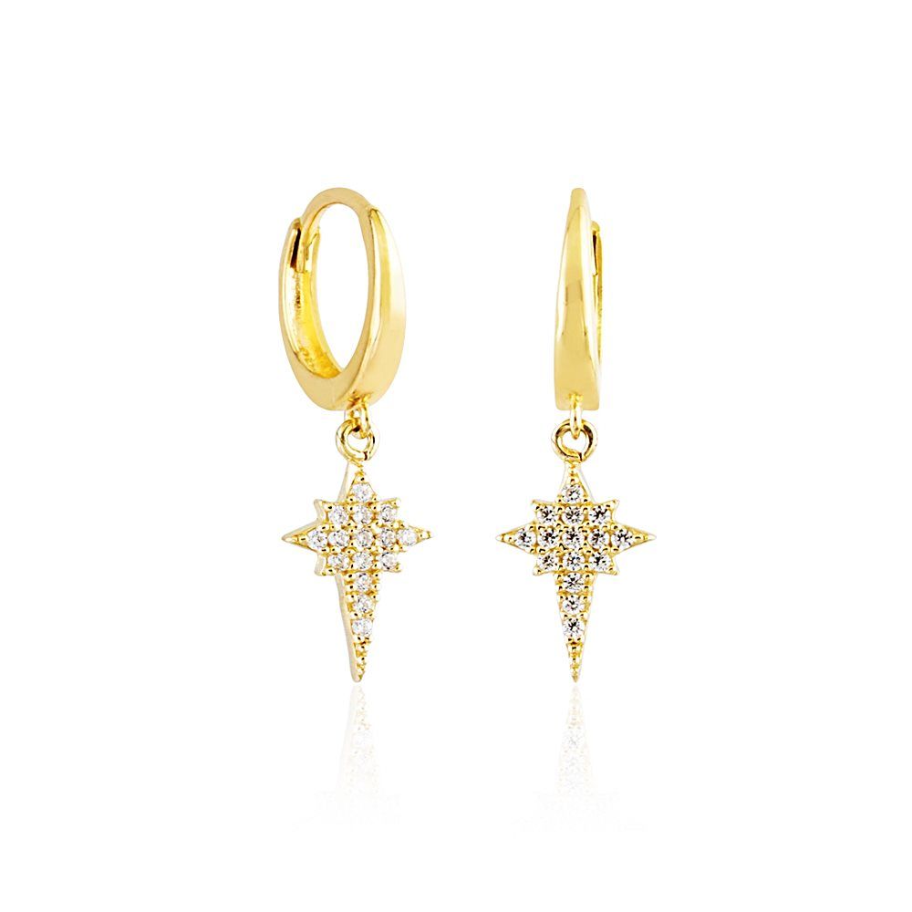 Pole Star Solid Gold Dangle Earrings 14K Solid Gold With Gemstone