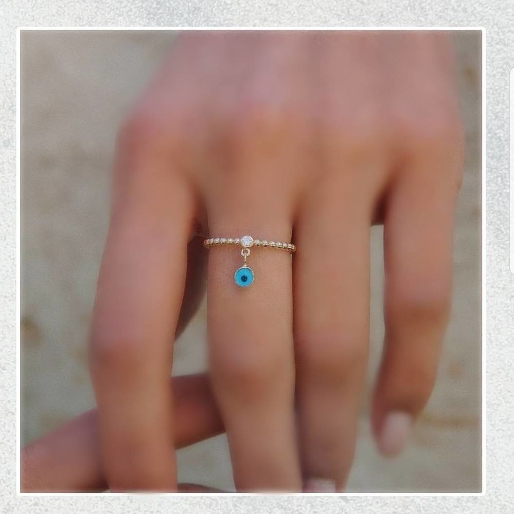 14K Solid Gold Evil Eye Ring