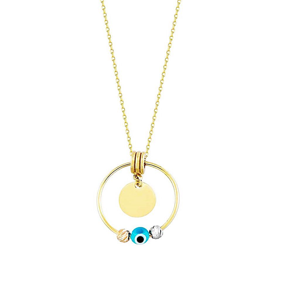 Evil Eye Solid Gold Necklace 14K Hoop Dorica