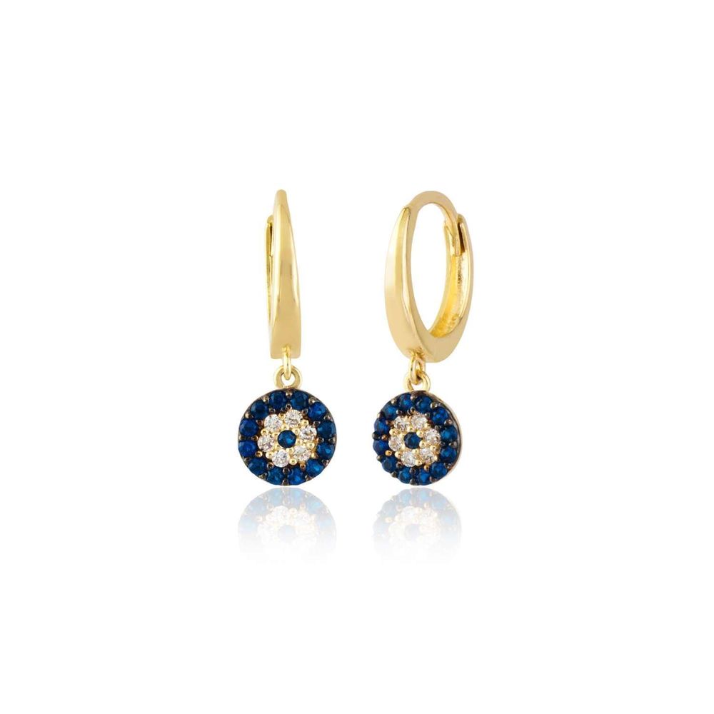 Evil Eye Dangle Solid Gold Earrings