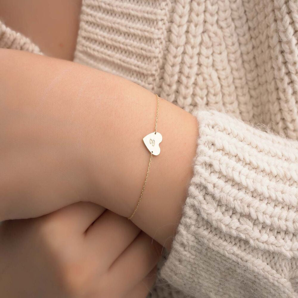 Plate Heart Solid Gold Bracelet 14K (Initial,Name,Date)