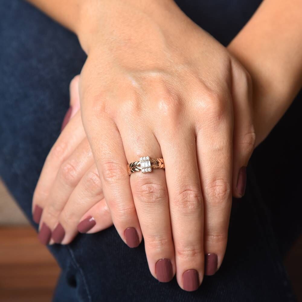 Rose Solid Gold Baguette Ring Barley Design