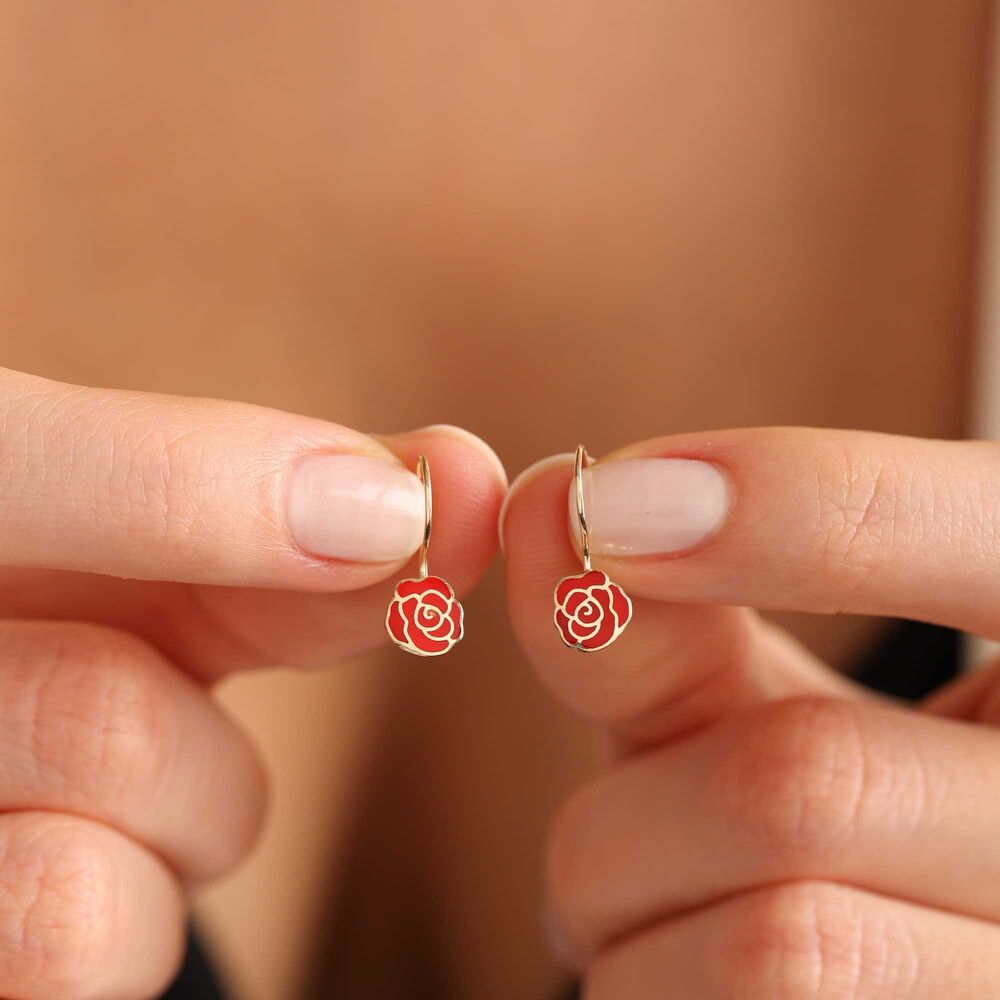 Dangle Solid Gold Kids Earrings Rose Form