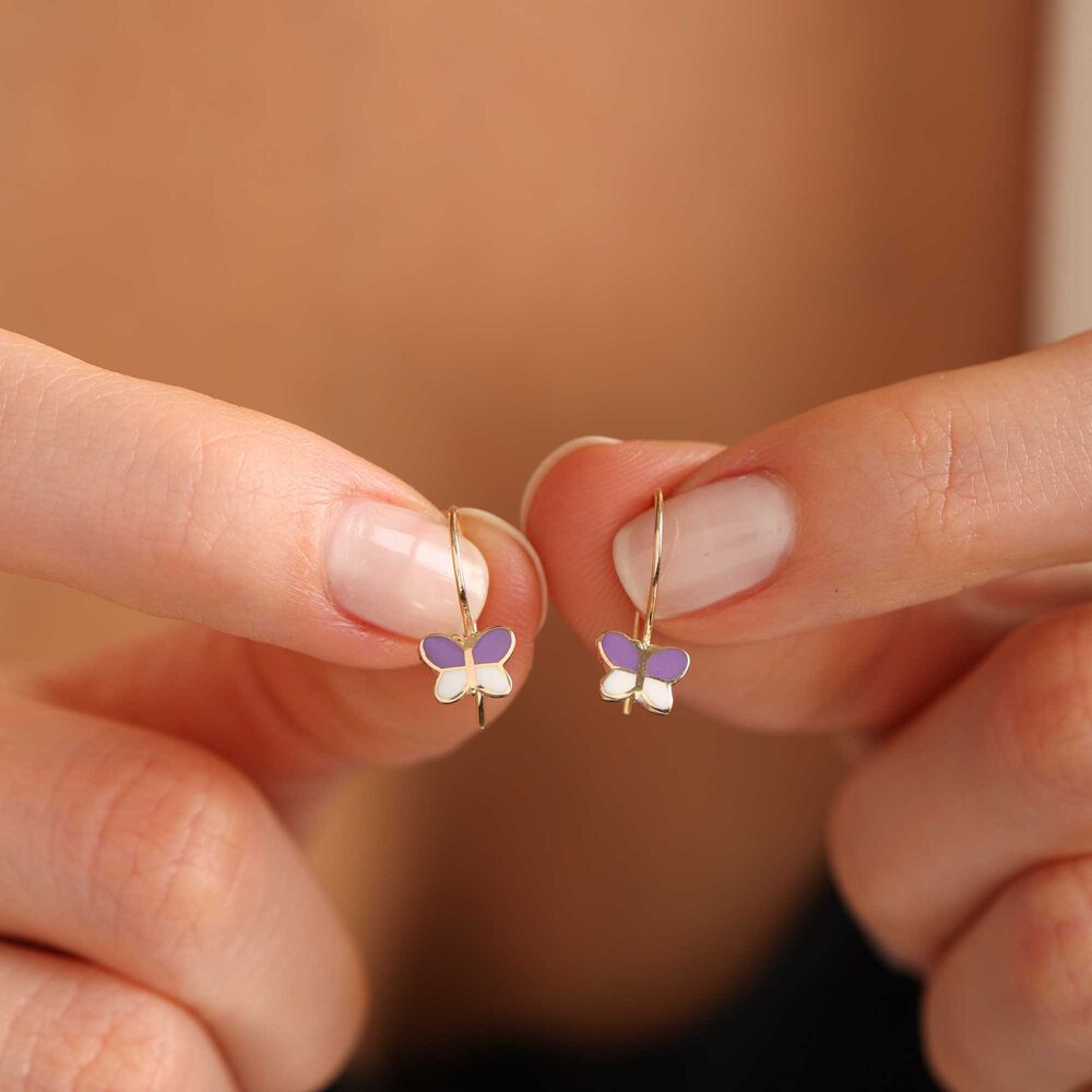 Dangle Solid Gold Kids Earrings Butterfly Form