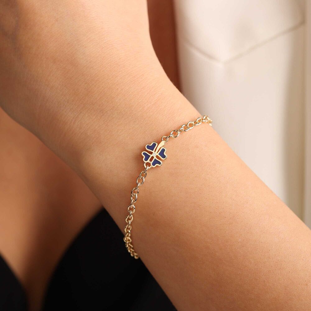 Clover Solid Gold Bracelet Doc Chain Enamel
