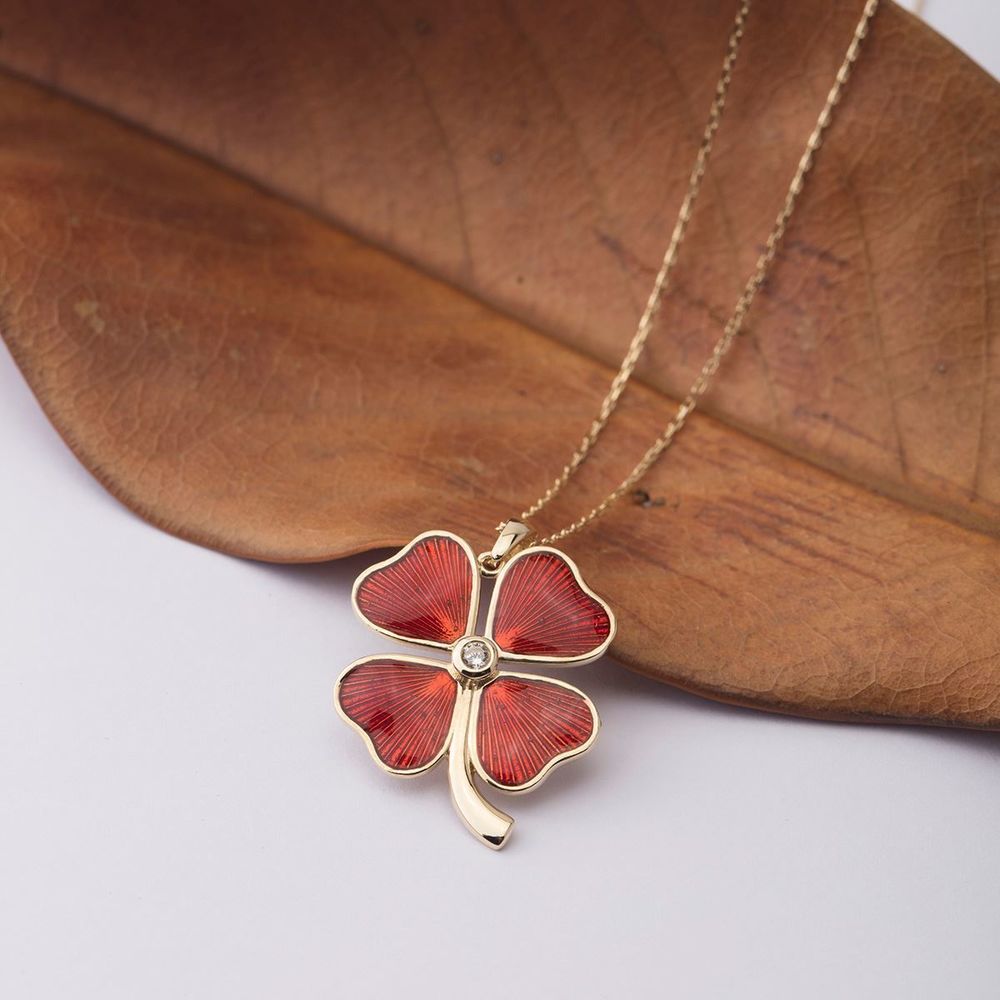 Clover Solid Gold Necklace Enamel