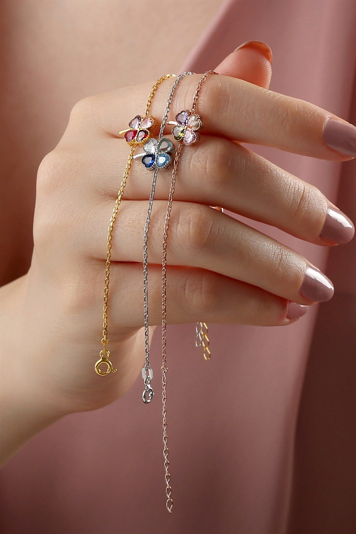 Silver Heart Clover Bracelet