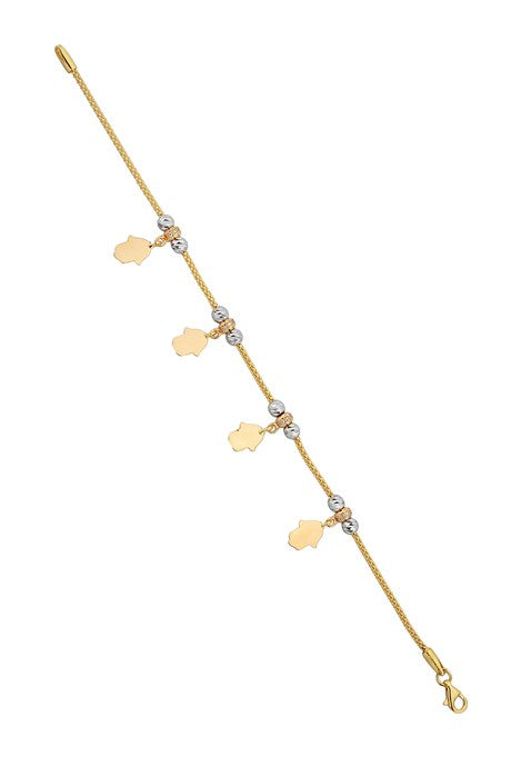 Solid Gold Dorica Beaded Dangle Hand of Fatima (Hamsa) Bracelet | 14K (585) | 5.83 gr