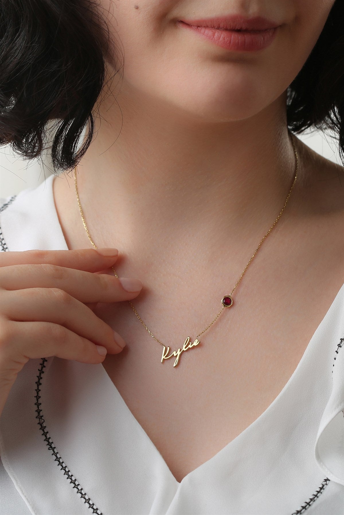 Silver Gemstone Name Necklace