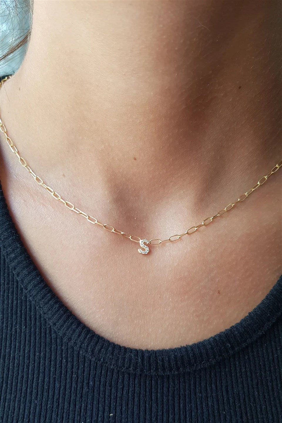 Silver Paper Clip Chain Minimal Initial Necklace