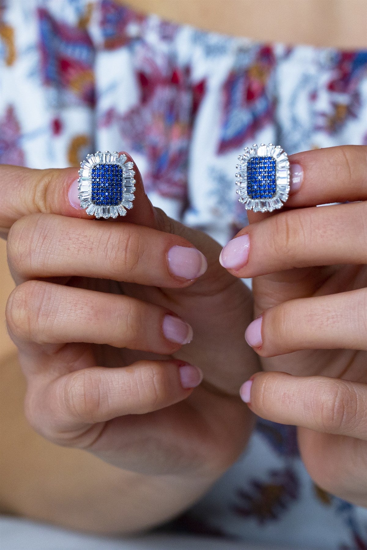 Pendientes cuadrados de piedras preciosas baguette de plata