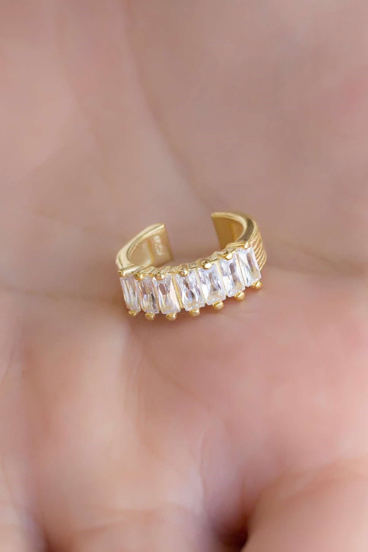 Pendientes de cartílago de piedras preciosas baguette de plata