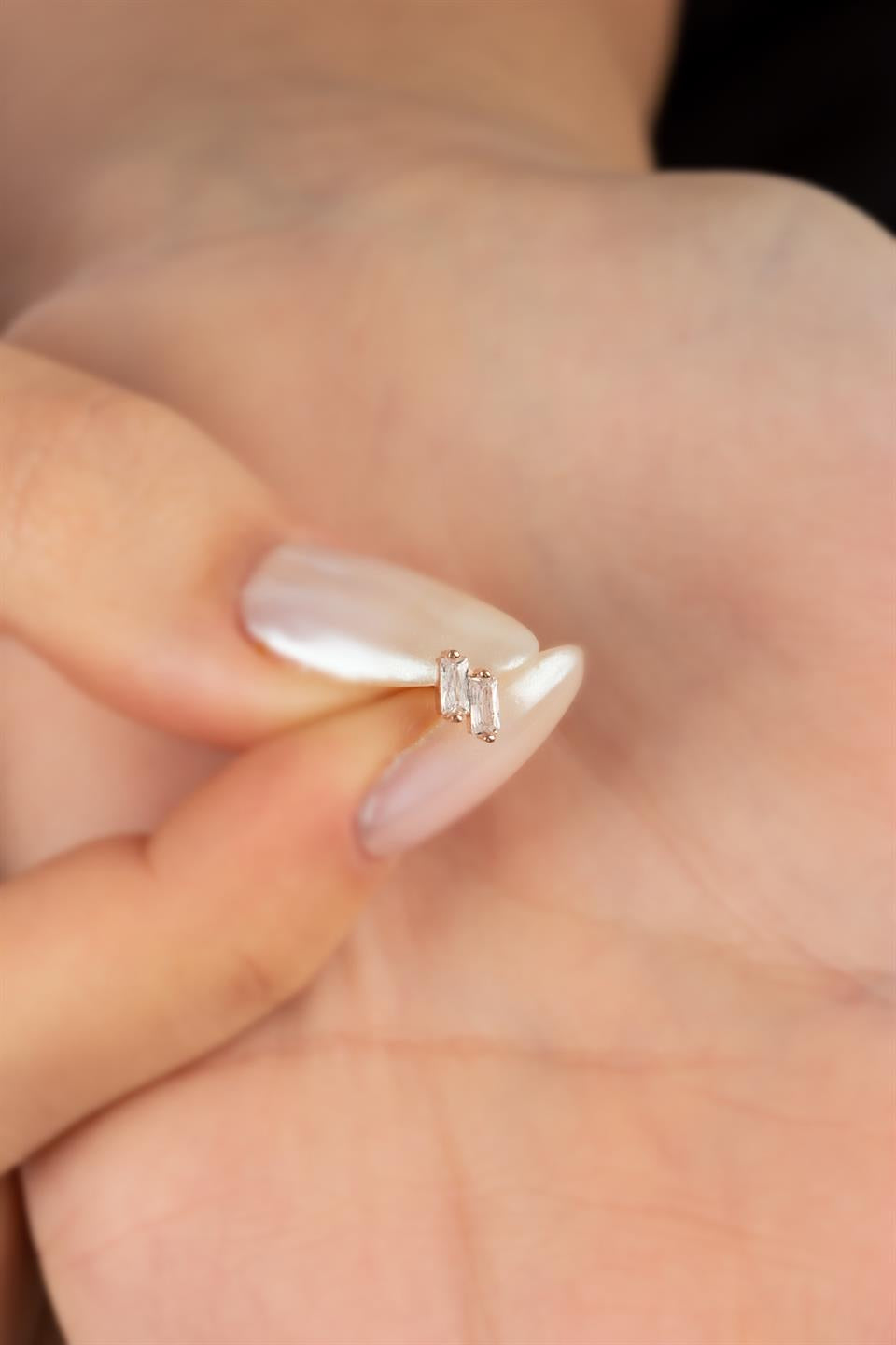 Silver Baguette Gemstone Earrings