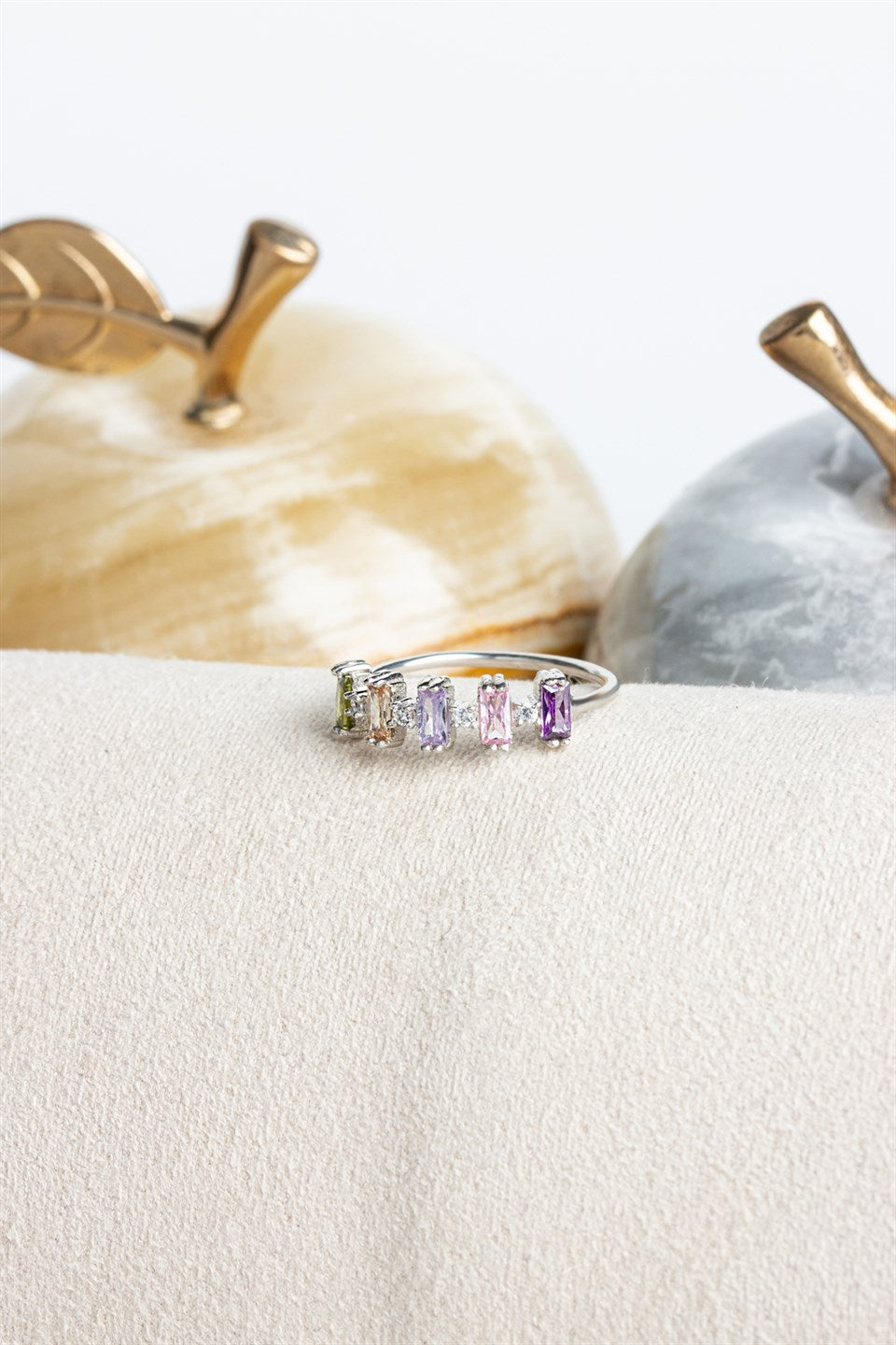 Silver Baguette Gemstone Minimal Ring