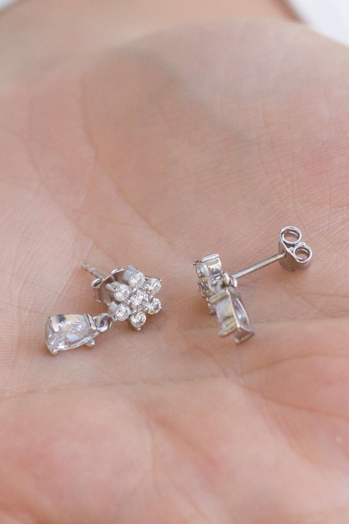 Silver Flower Drop Earrings