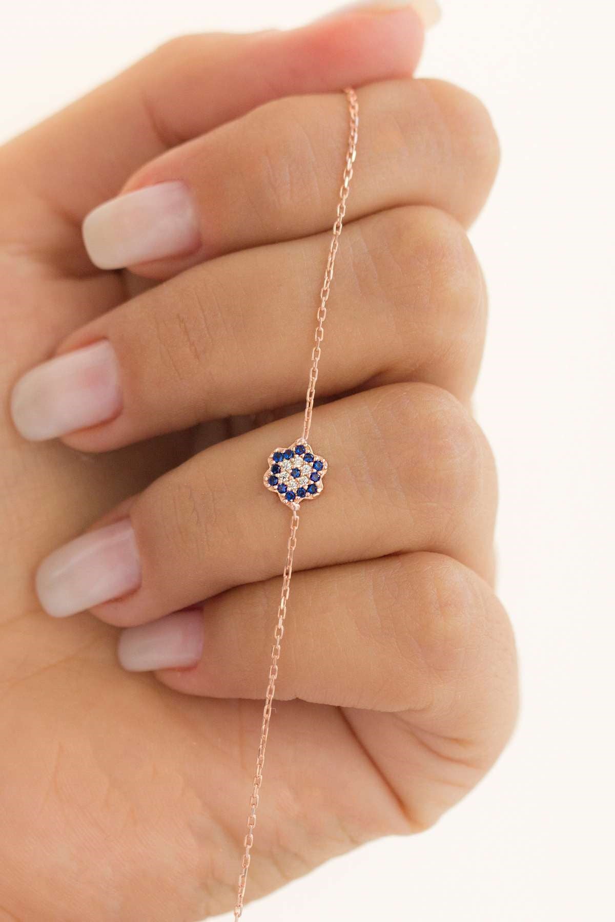 Bracelet mauvais œil fleur en argent