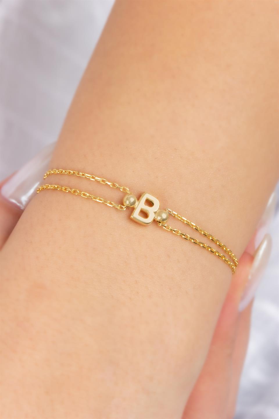 Pulsera con inicial de doble cadena de plata