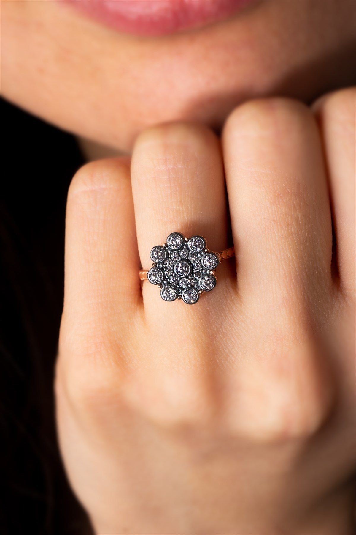 Silver Gemstone Flower Gemstone Necklace Earrings Ring Set