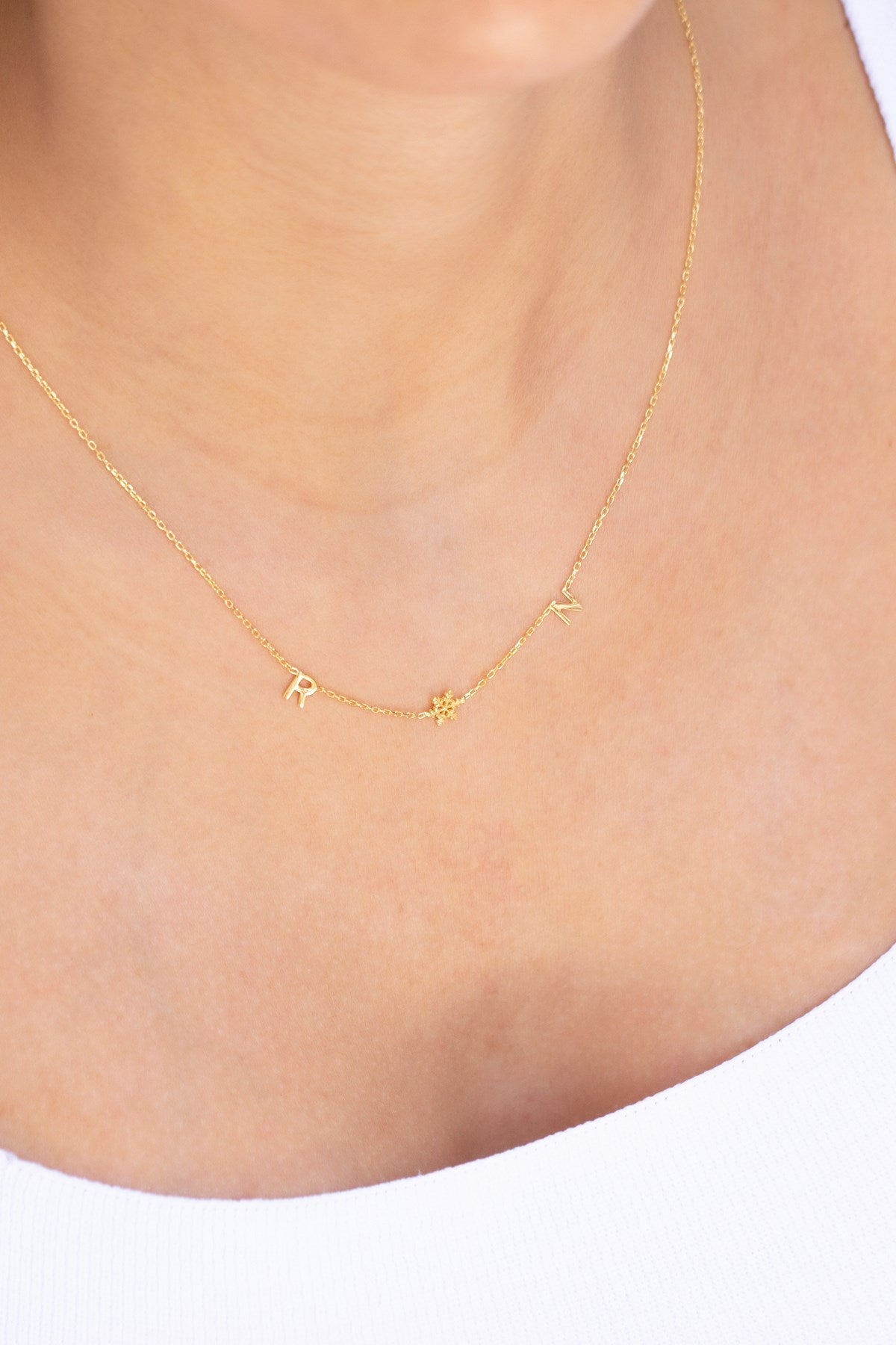 Silver Snowflake Initial Necklace