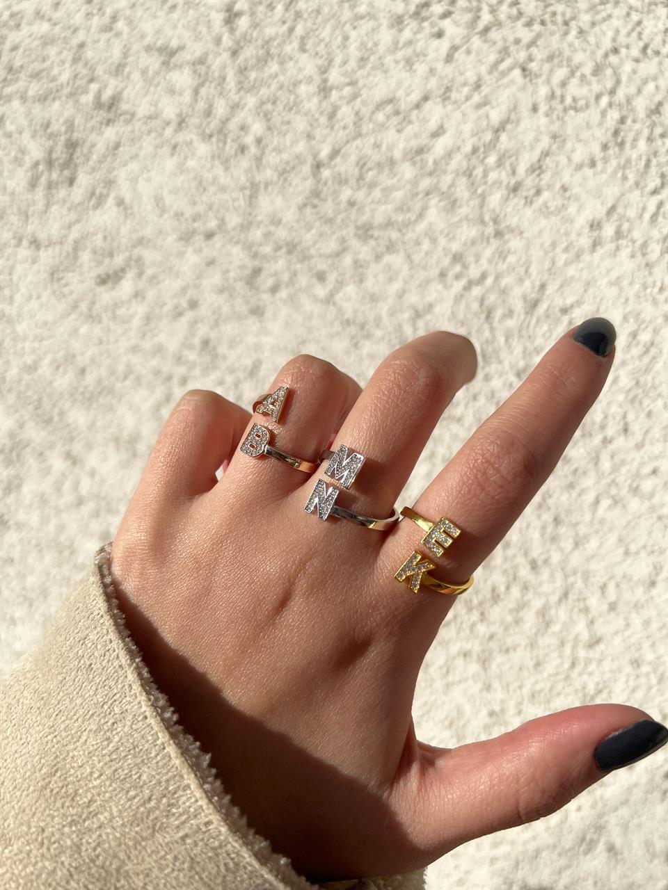 Silver Double Initial Hugging Letters Ring