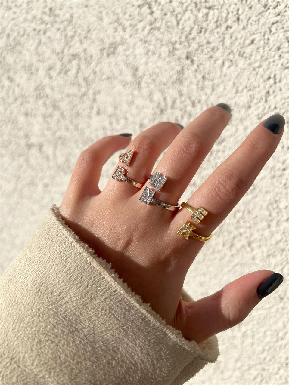 Silver Double Initial Hugging Letters Ring