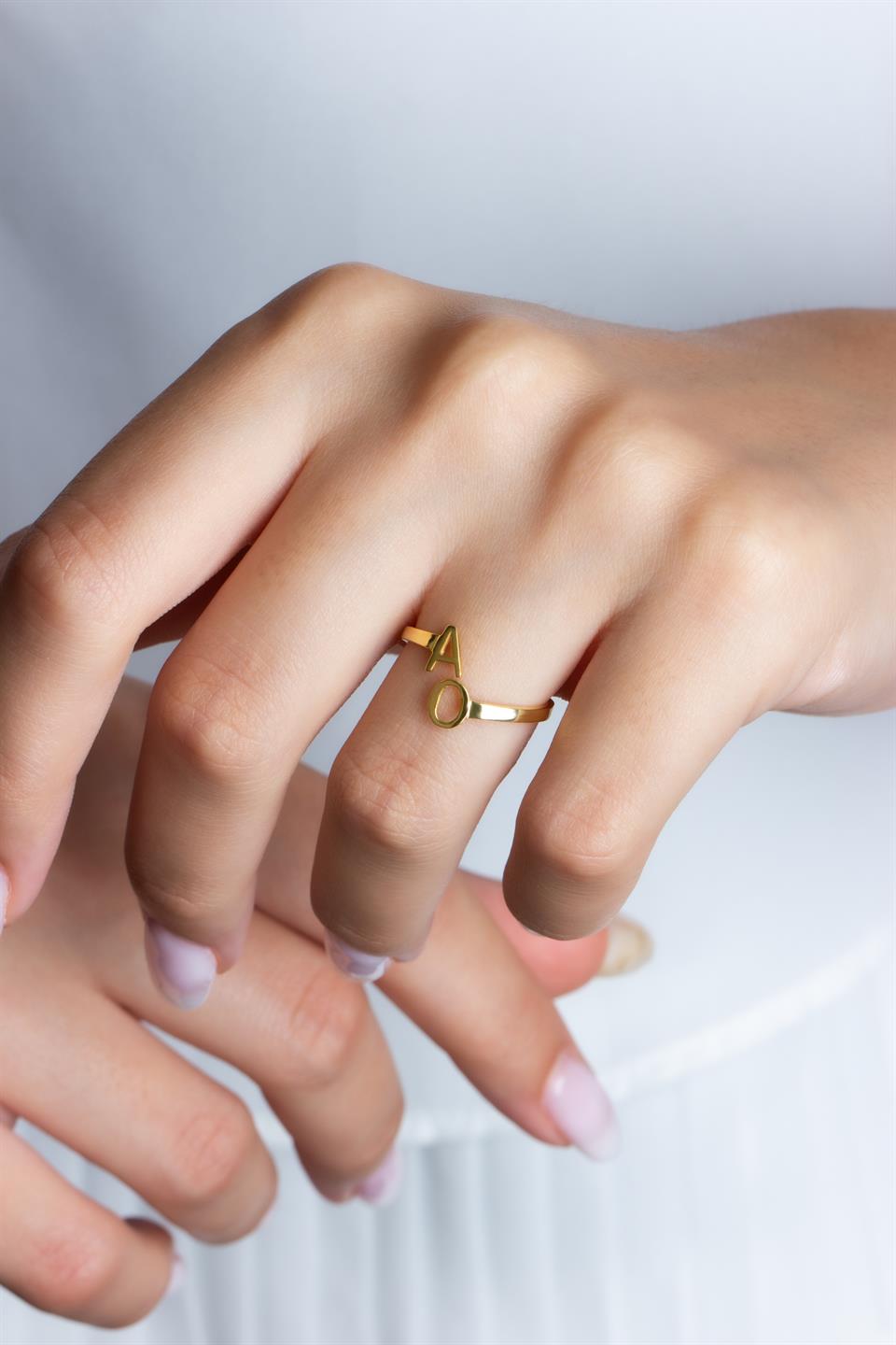 Silver Two Initial Ring