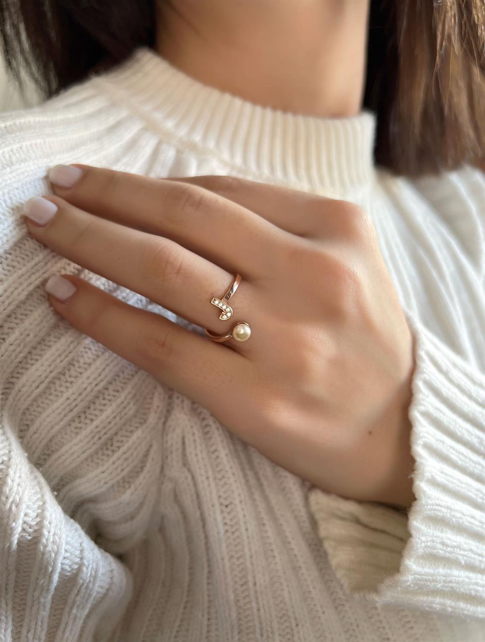 Silver Pearl Gemstone Initial Ring