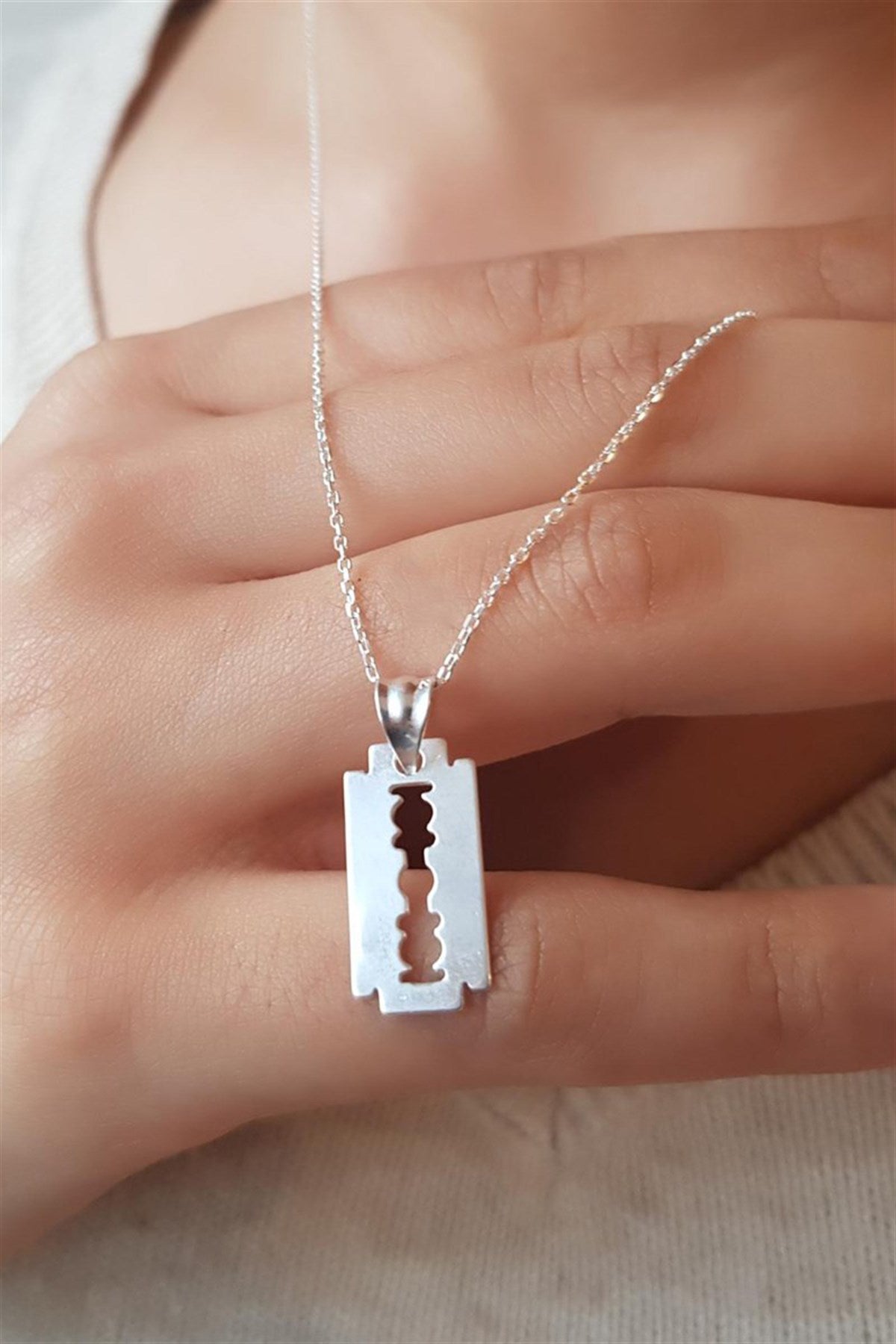 Silver Razor Blade Necklace