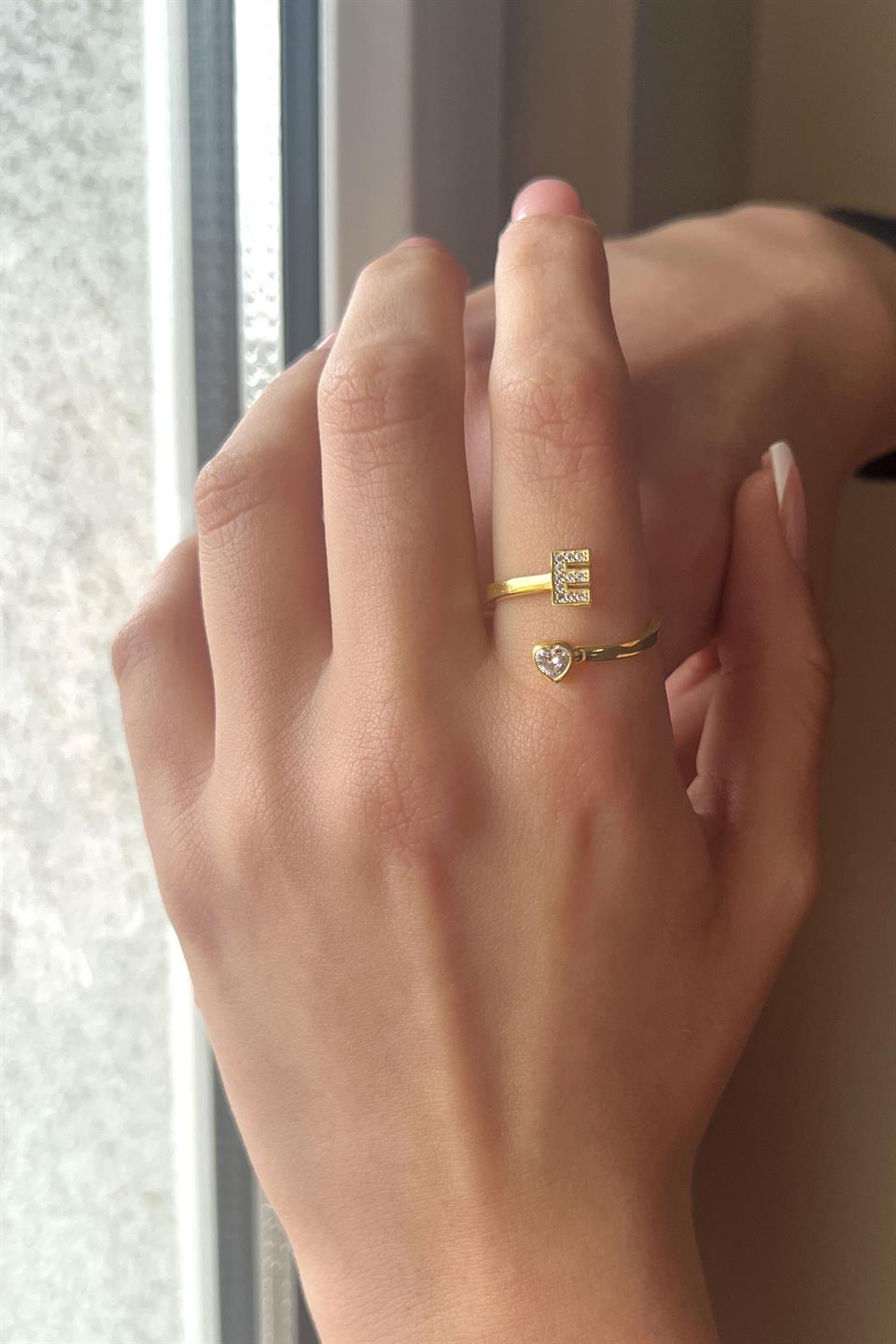 Silver Heart Gemstone Initial Ring