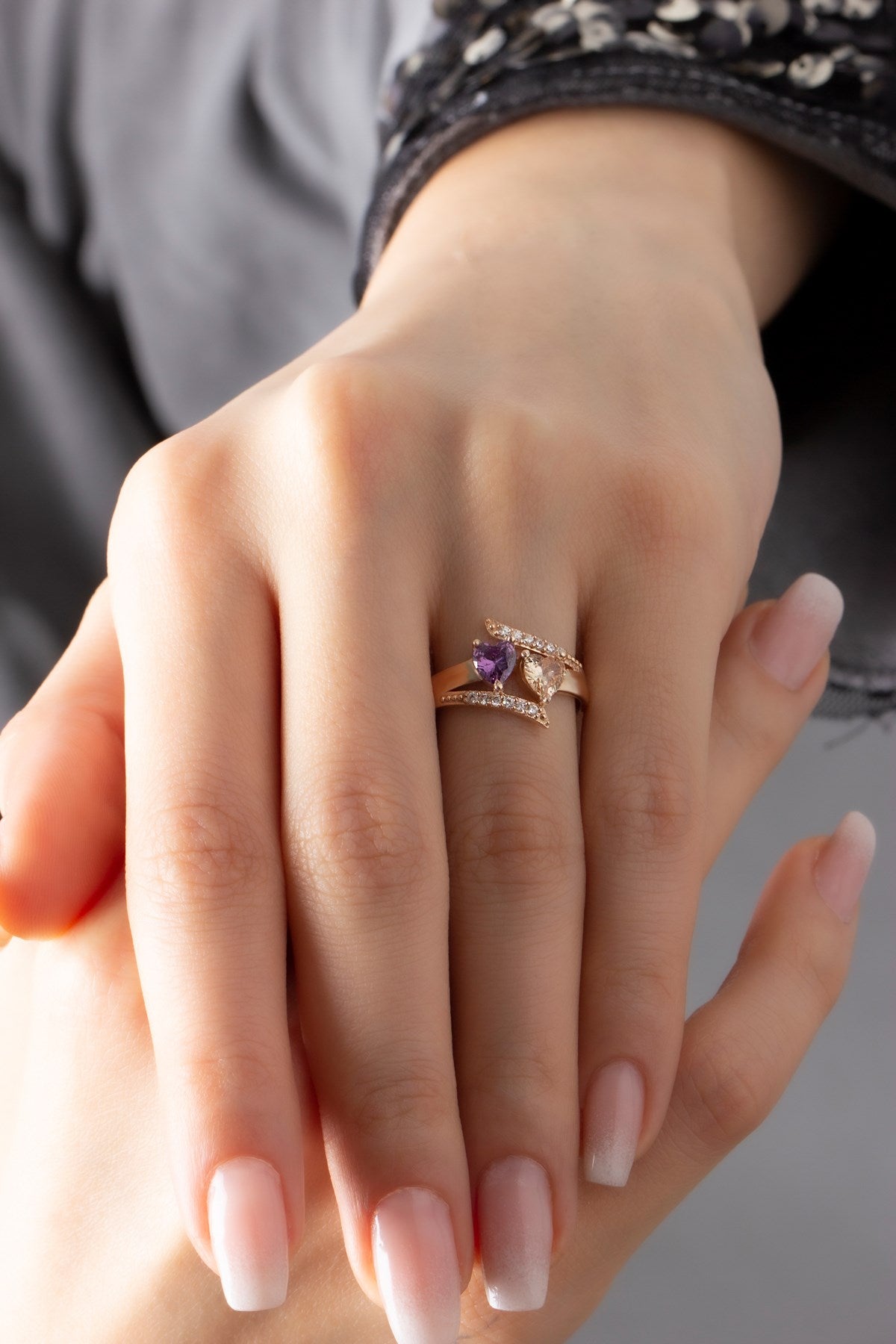 Silver Heart Gemstone Ring