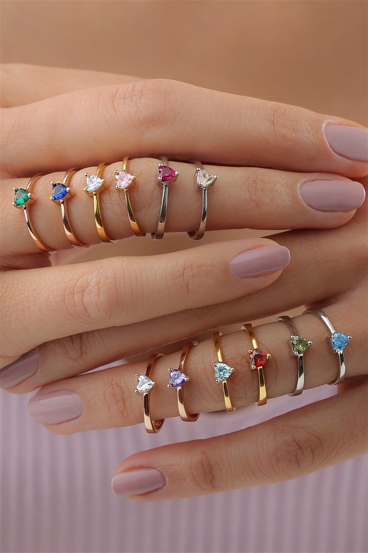 Silver Heart Gemstone Ring