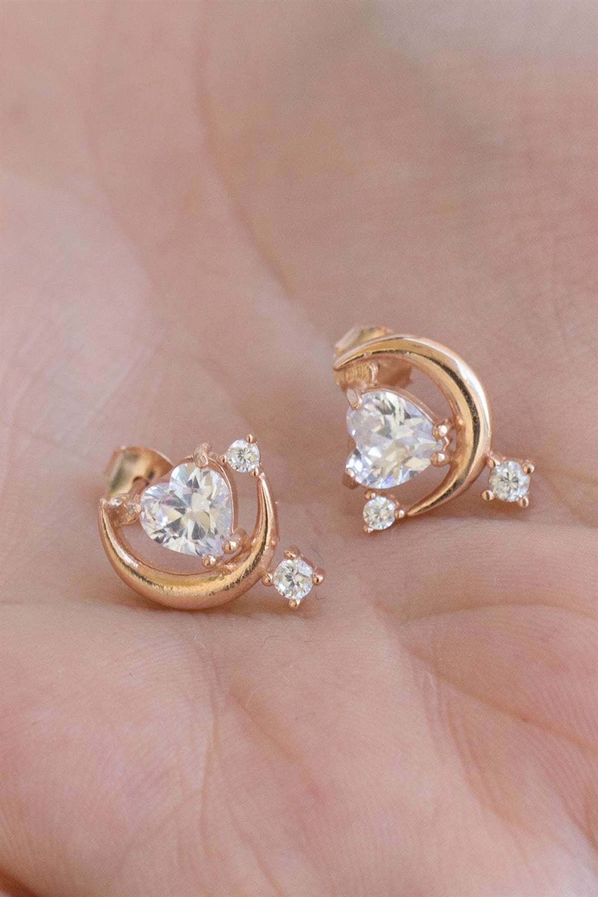 Silver Heart Moon Earrings