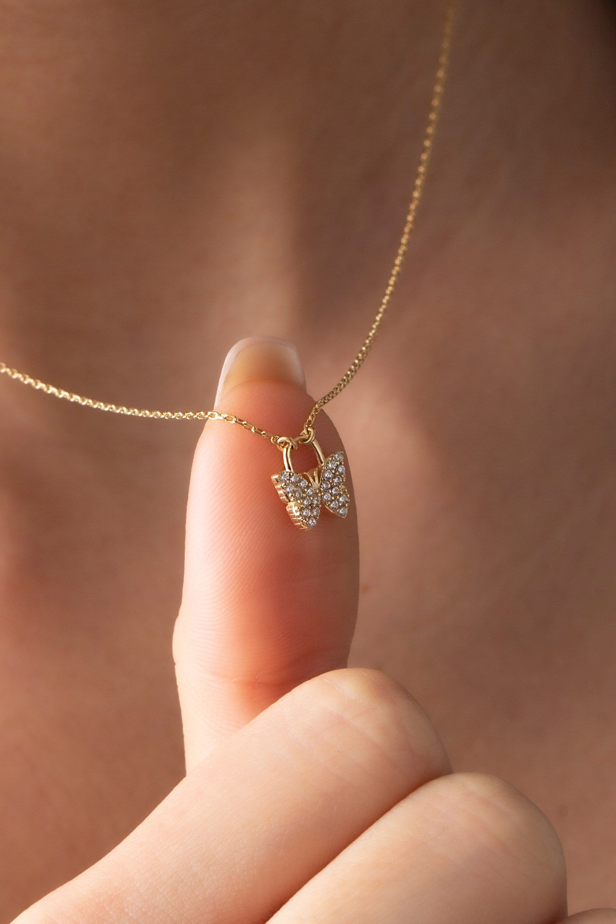 Silver Minimal Gemstone Butterfly Necklace