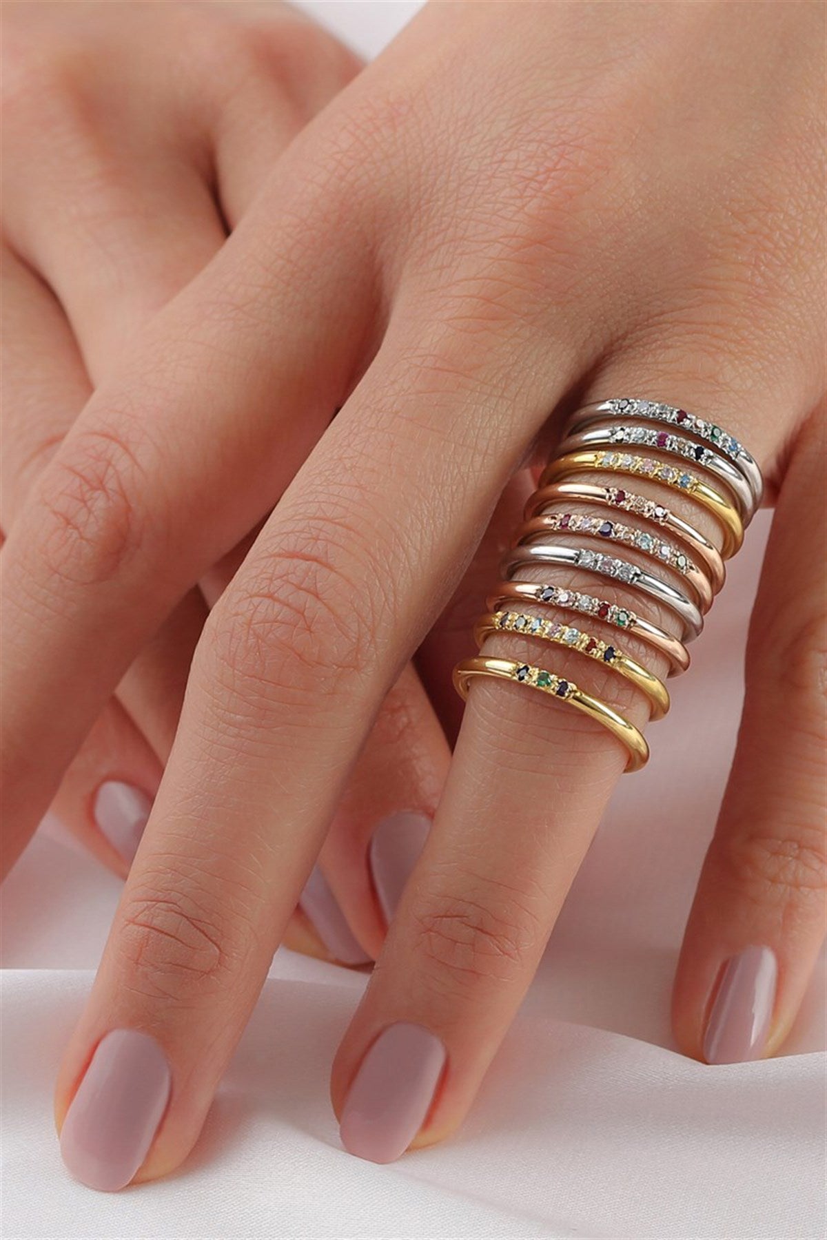 Silver Minimal Colorful Gemstone Wedding Ring