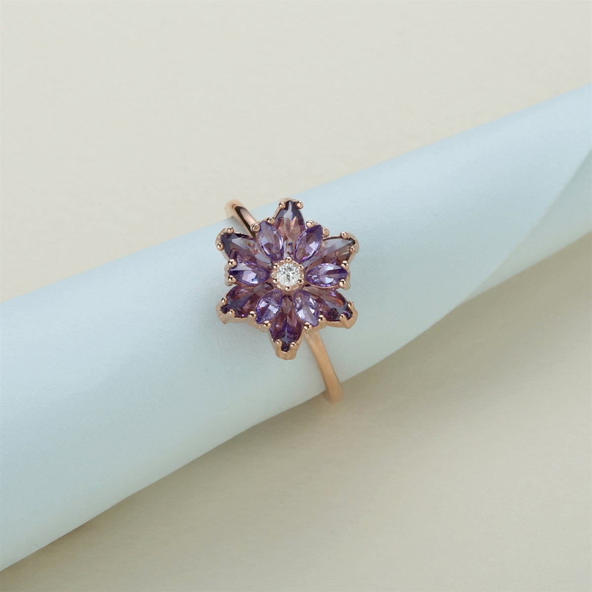 Silver Purple Gemstone Lotus Flower Necklace Ring Mini Set