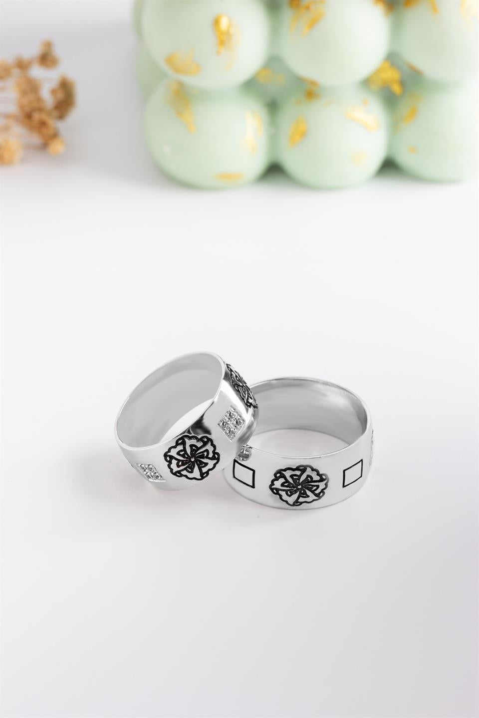 Alianza De Plata Con Motivo 9 mm