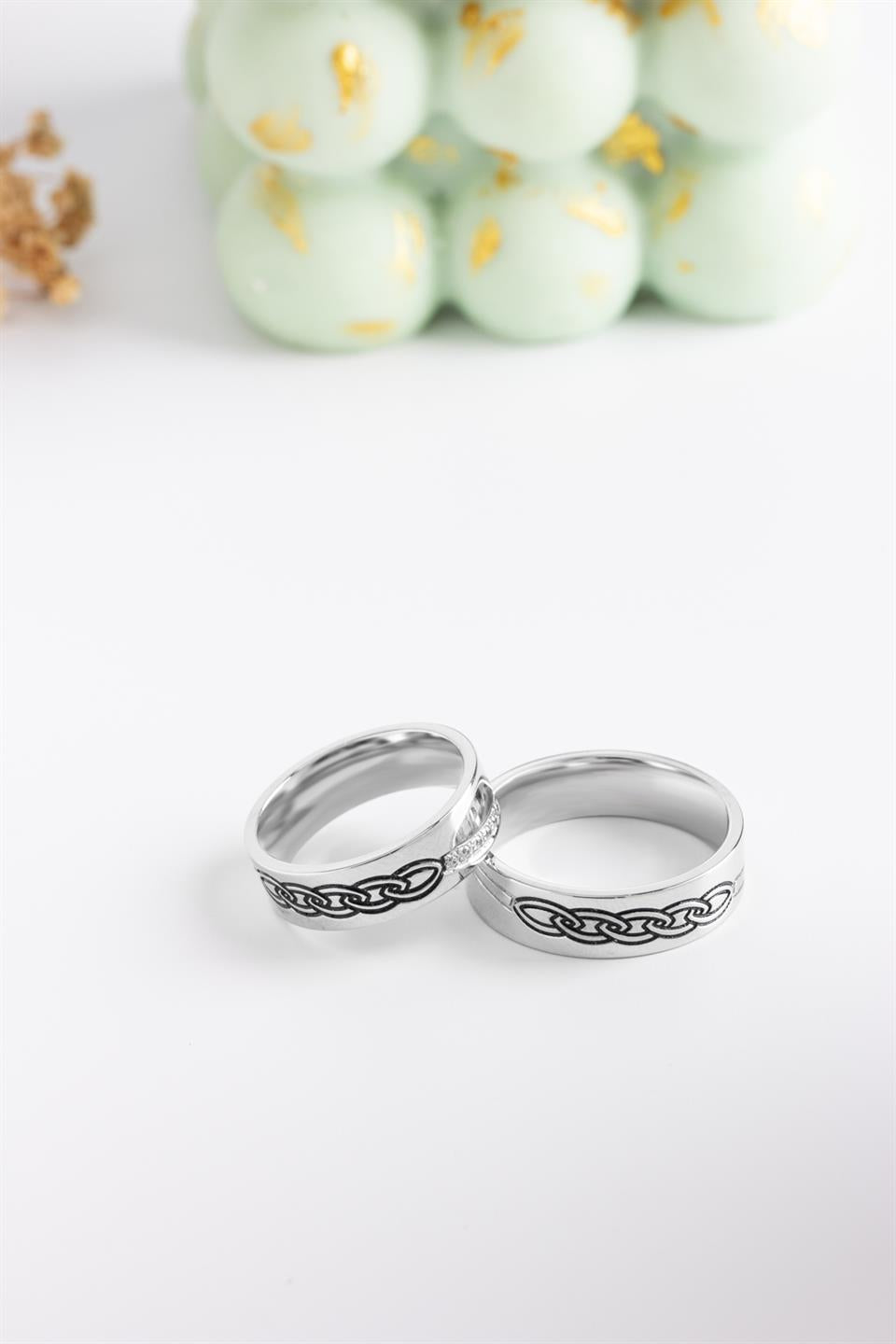 Alianza De Plata Con Motivo 6 mm