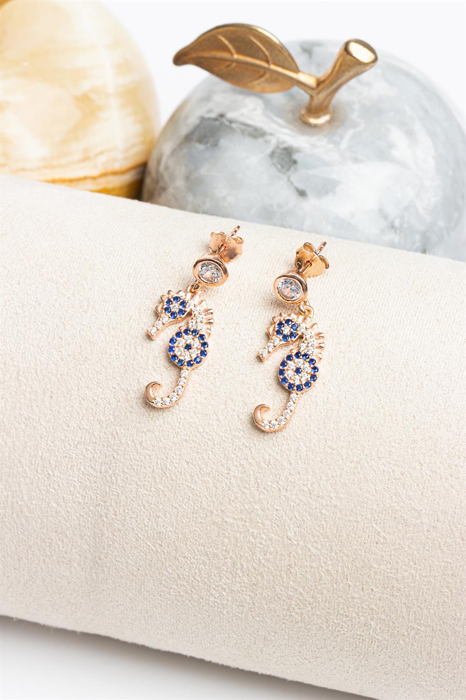 Silver Evil Eye Seahorse Earrings