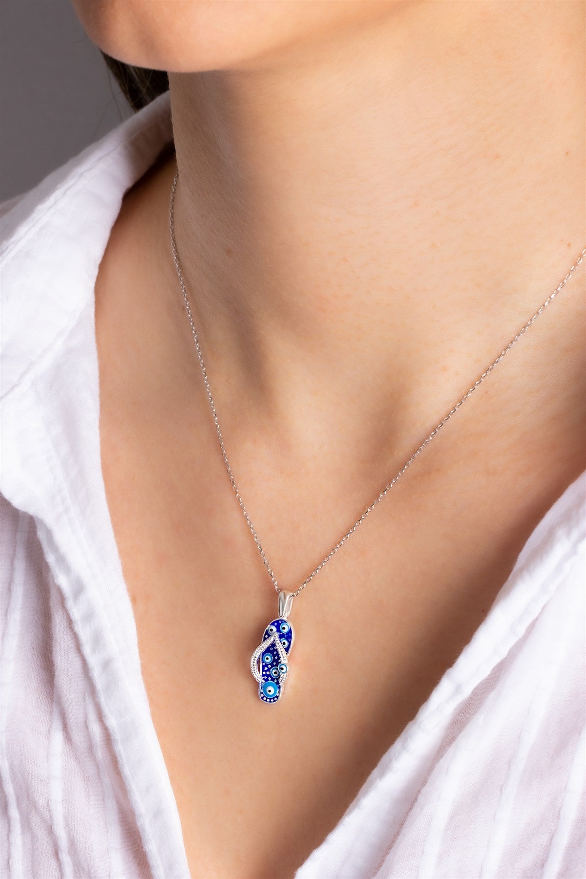 Silver Evil Eye Slipper Necklace