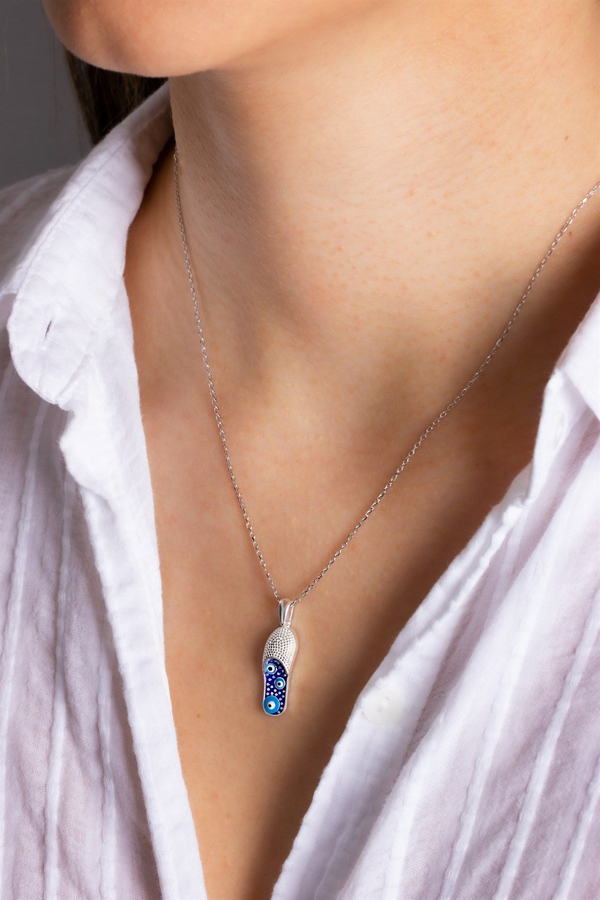 Silver Evil Eye Slipper Necklace