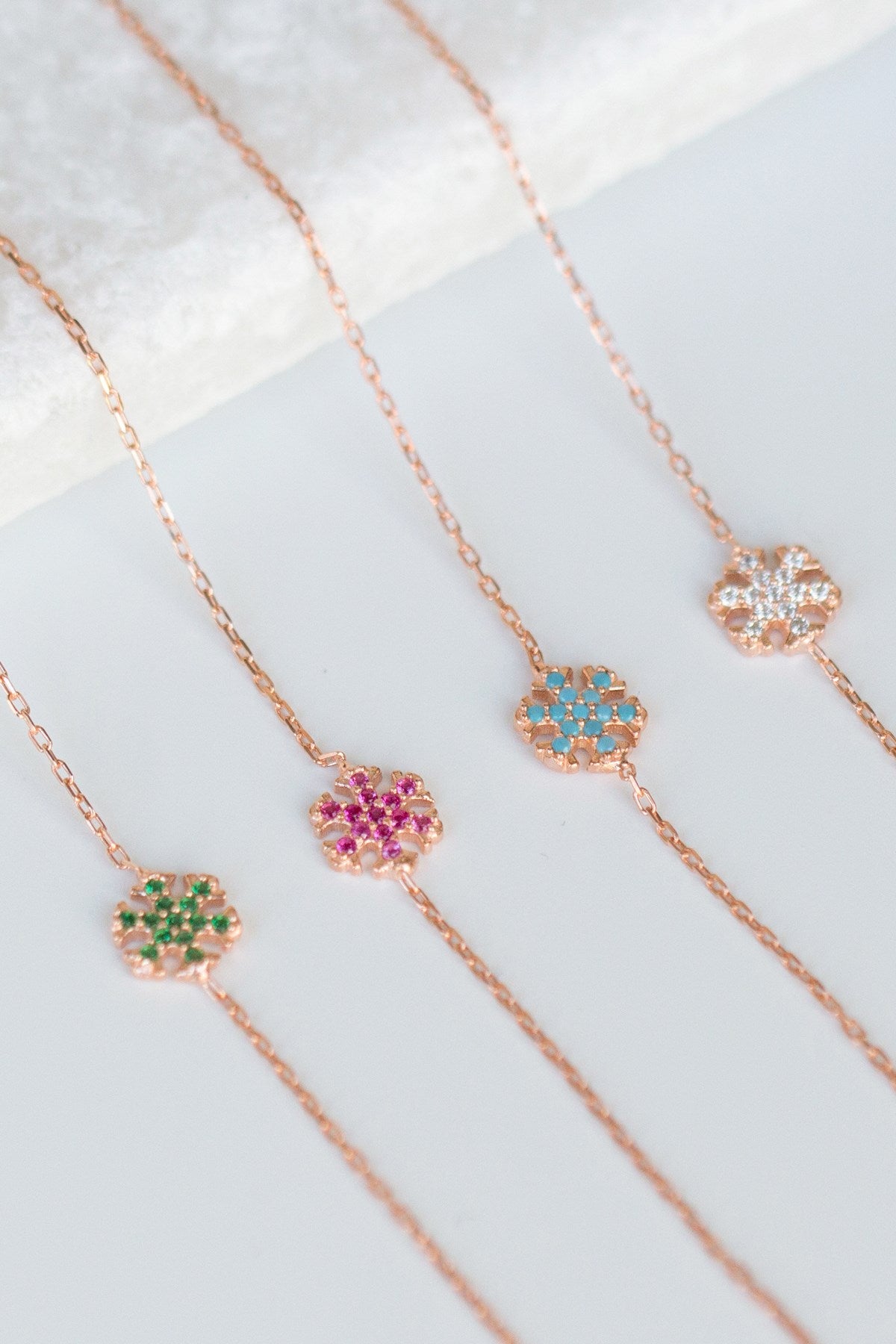 Silver Pink Gemstone Snowflake Bracelet