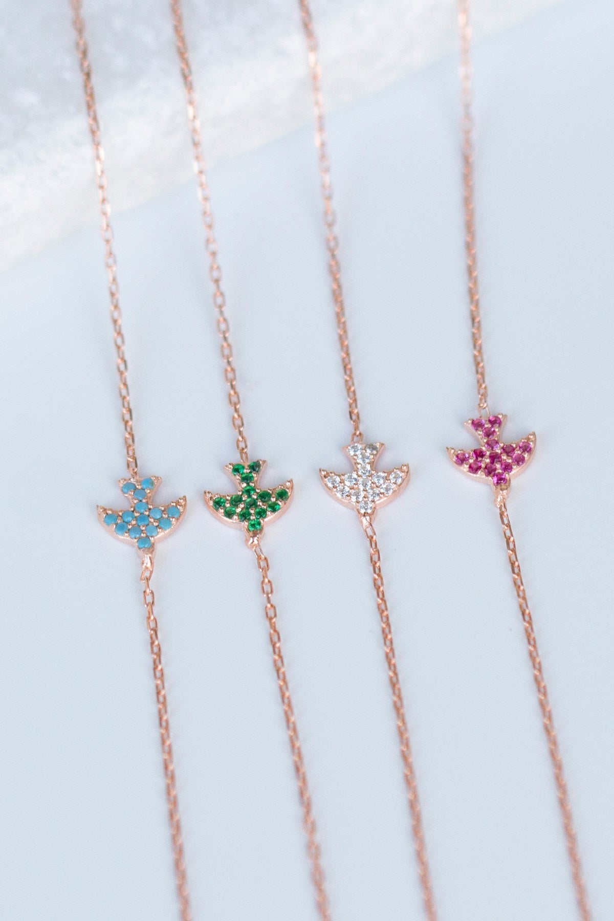 Silver Pink Gemstone Bird Bracelet