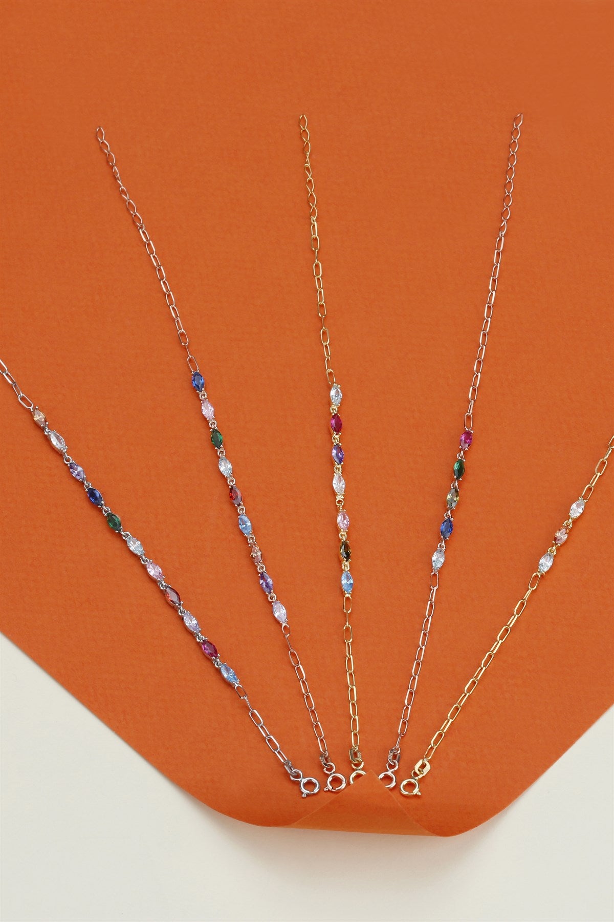 Silver Colorful Shuttle Gemstone Waterway Bracelet