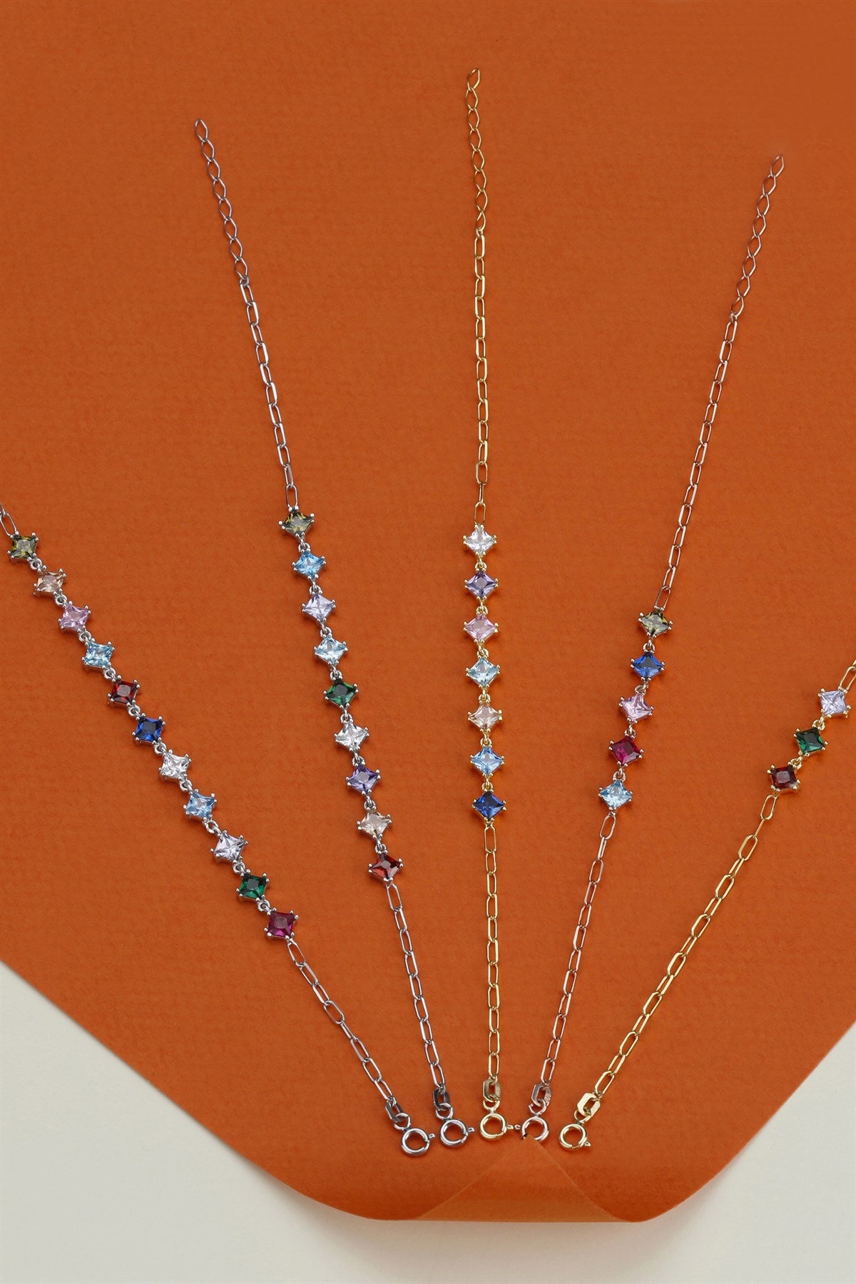 Silver Colorful Princess Gemstone Chain Bracelet