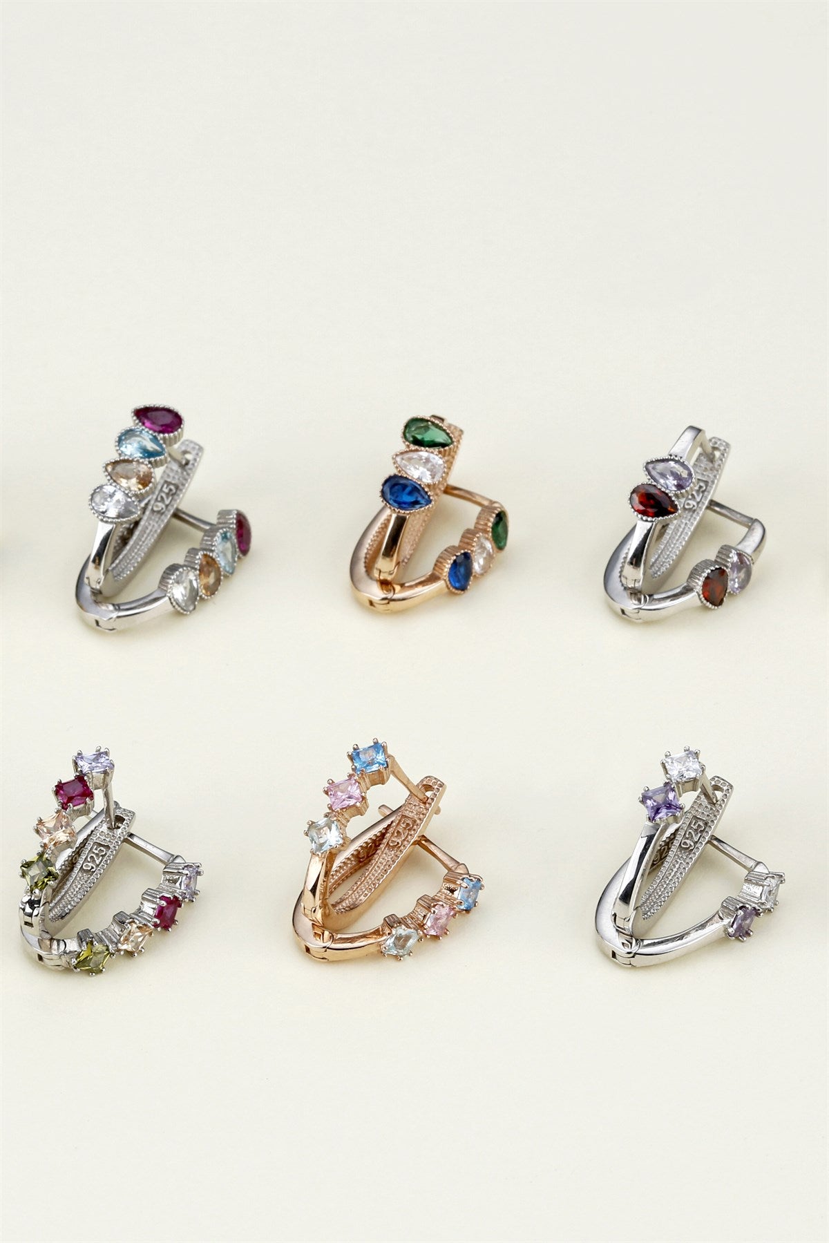 Pendientes colgantes de piedras preciosas de colores plateados