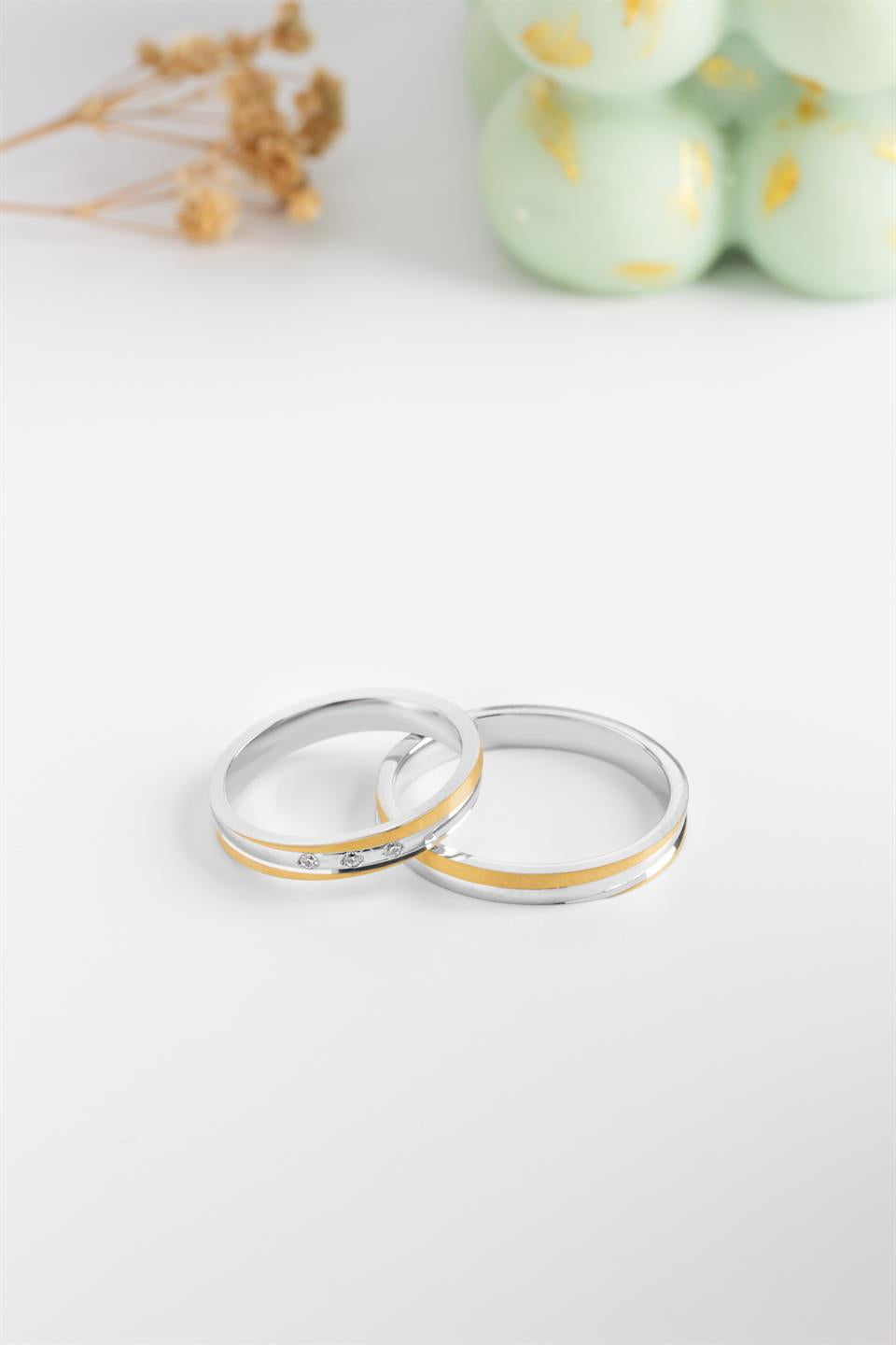 Alianza de plata con piedras preciosas de 3 mm