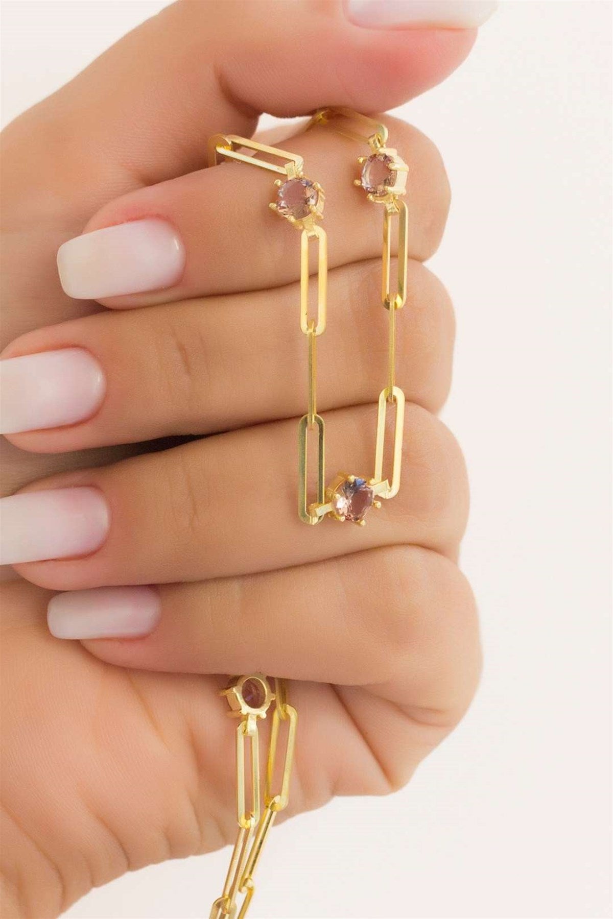 Silver Gemstone Paper Clip Chain Necklace