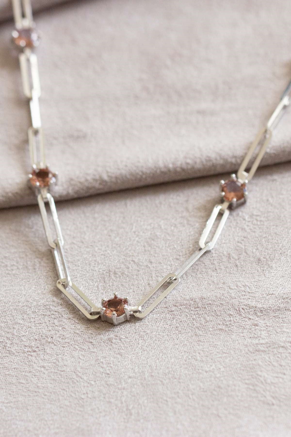 Silver Gemstone Paper Clip Chain Necklace